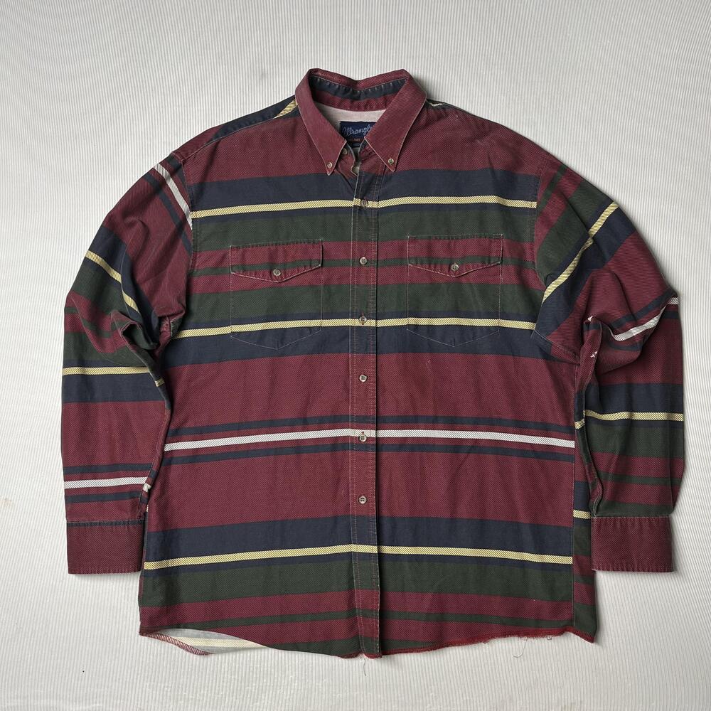 Vintage Wrangler Shirt Mens XL Multicolor Stripe Twill Long Sleeve Button Up
